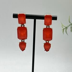 Loren Hope Signed Red Neon Orange Coral‎ Statement Rhinestone Glass Earrings